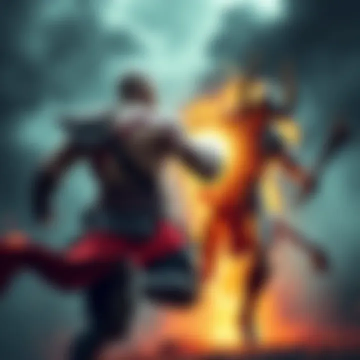 Kratos charges at Heimdall with intense energy, ready for a fierce battle
