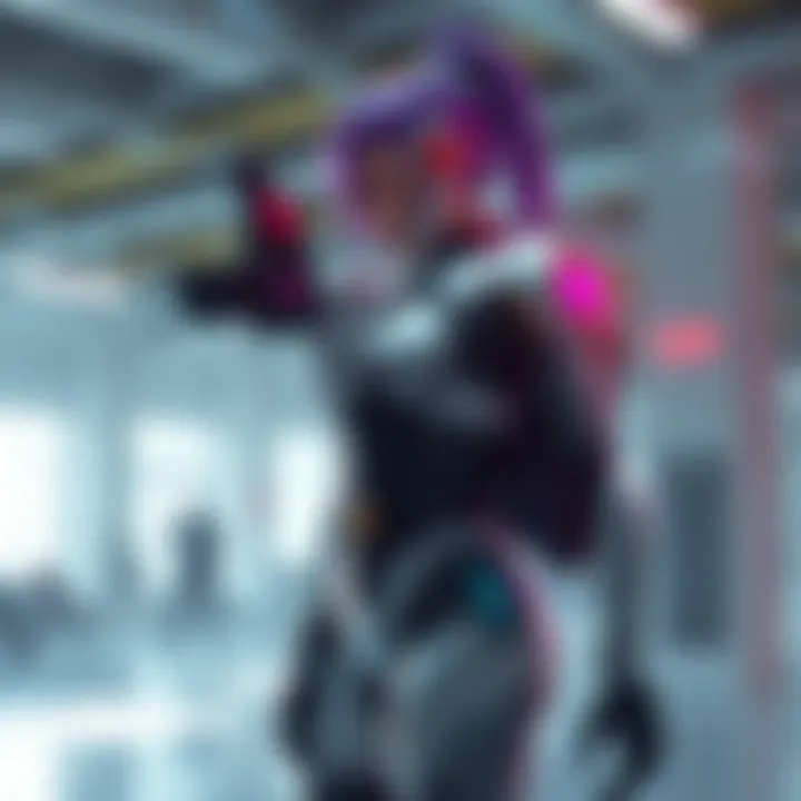 Krystall, Elite Director of FKLR Academy Krystall stands tall as the elite android director of FKLR Academy, showcasing her combat skills and commanding presence in a training environment.