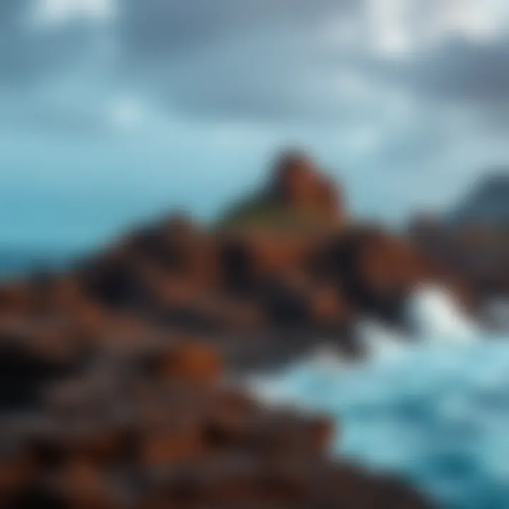 The rugged coastline of Kul Tiras, showcasing strong waves crashing against cliffs, representing resilience through storms.