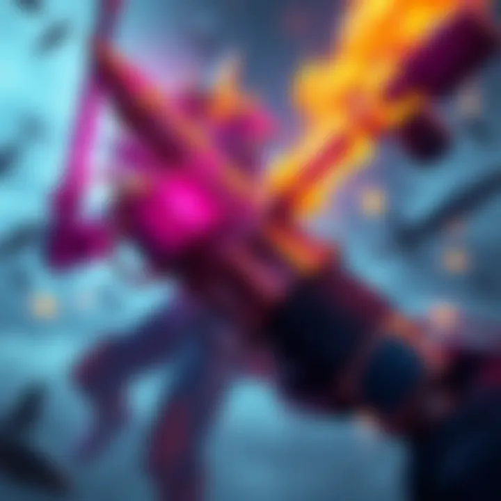 A scene showcasing the Kuva Grattler weapon being used in a battle, with vibrant colors and dynamic action.