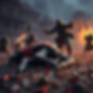 A downed Kuva Lich on the ground with players engaged in combat against thralls in the background.