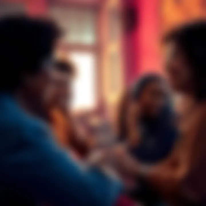 A group of diverse people engaged in a lively conversation about the L Word series, sharing thoughts and laughing together.
