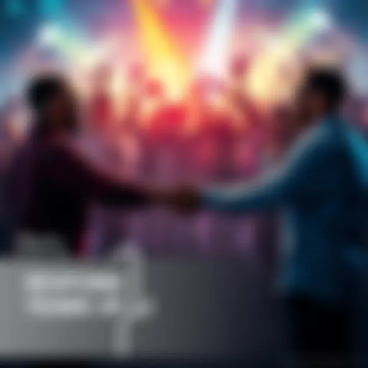 Lacari and Response team members shake hands, symbolizing their new partnership, with a backdrop of excited fans and followers, showcasing community engagement.