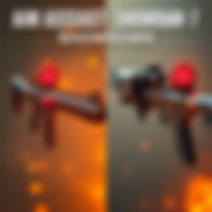 A side-by-side view of Lachman-556 and Ram-7 weapons with aim assist indicators