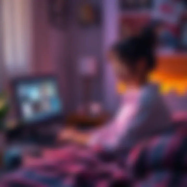 Lacy getting ready for a 24-hour sleep stream in a cozy bedroom setting with a computer and MAX ads visible on the screen