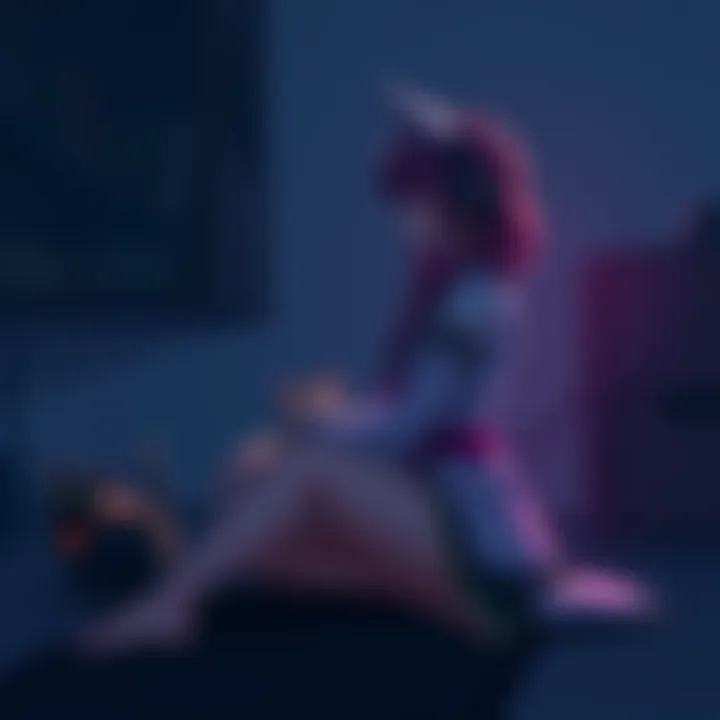 Lady Pokee sitting alone with a cat, showing her preference for solitude and avoiding social interactions in gaming.