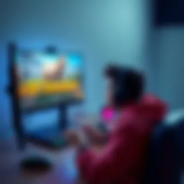 A frustrated gamer sitting at a desk with a mouse in hand, looking at a computer screen displaying Goat Simulator, showing lag and connection issues.