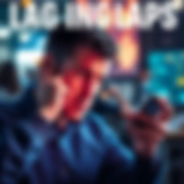 A frustrated person using a smartphone with loading symbols on the screen, showing lag in an app