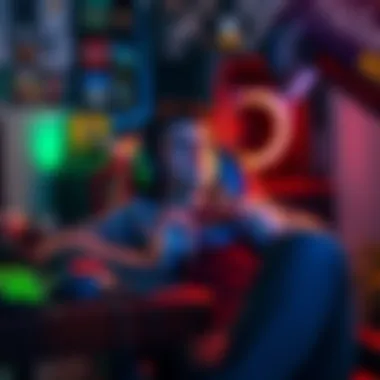 A gamer with a lance controller resting on their desk, looking relaxed and thoughtful, surrounded by gaming gear and snacks.