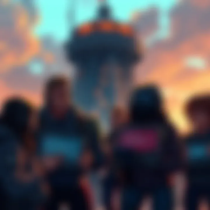 Players experiencing landing issues at Tower A group of players discussing landing problems at the Tower, looking frustrated with error messages on screens.