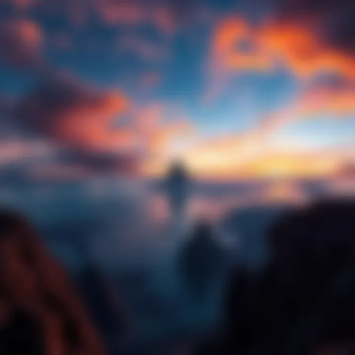 A distant landmass appears on the horizon, intriguing observers with its unique shape and colors.