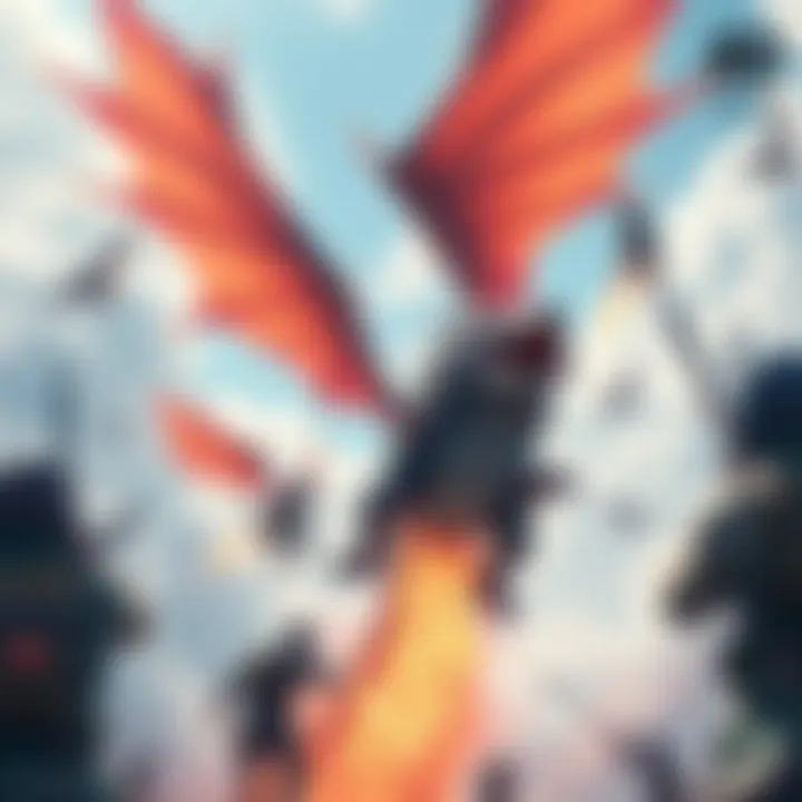 A powerful Lao-Shan Lung battling hunters in the sky, showcasing its massive wings and fierce presence.