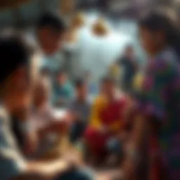 A group of people in a Lao community setting sharing ideas and discussing social issues, highlighting changing dynamics.