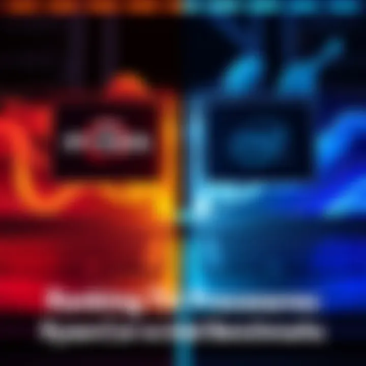 Laptop Processors Comparison A side-by-side comparison of AMD Ryzen and Intel Core laptop processors showcasing their features and performance metrics.