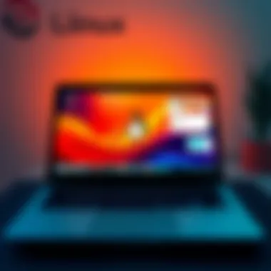 A modern laptop displaying the Linux operating system interface with various applications open
