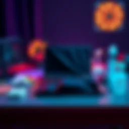 A gaming laptop with a sweat-resistant cover lying on a table, surrounded by cooling fans and cleaning supplies to prevent moisture damage.