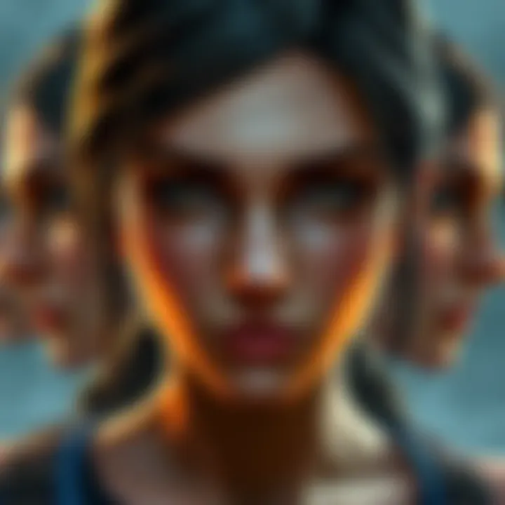 Lara Croft with different facial expressions, showcasing inconsistencies in her appearance in the game.