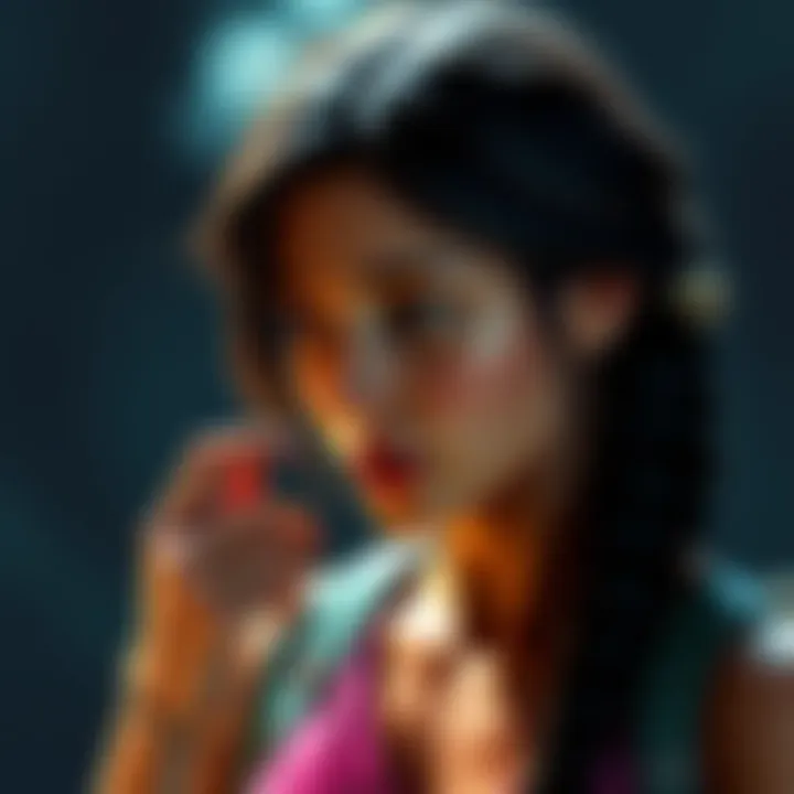 Lara Choosing Hair Tie or Braiding Lara considering options for her hairstyle, looking at a hair tie and her braided hair