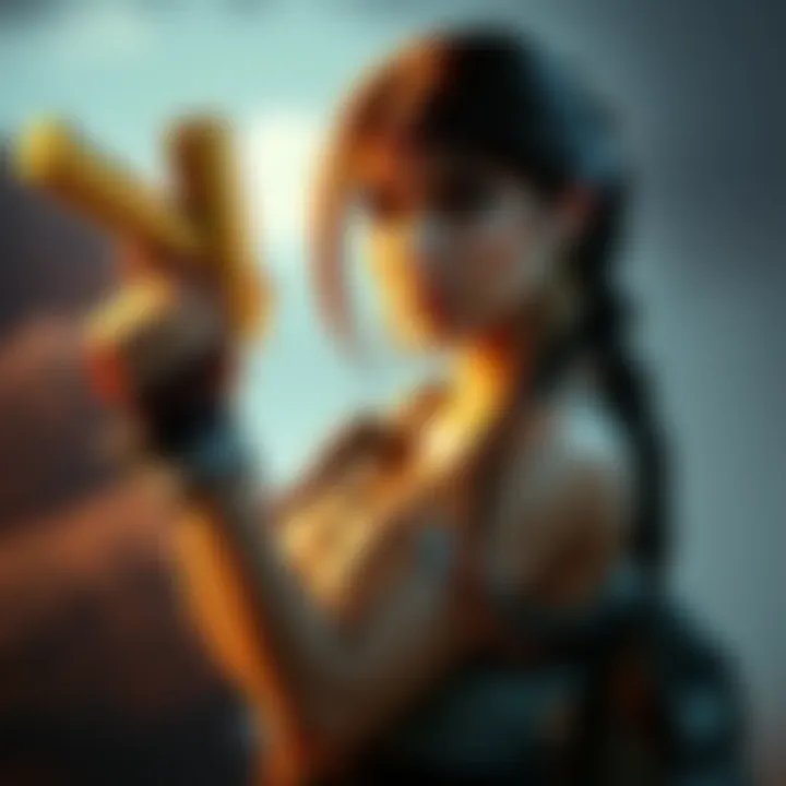Lara shows off her new braid and golden pistols in a stylish pose