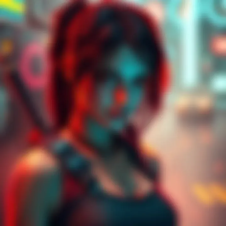 Lara Croft in Cyberpunk Style Lara Croft transformed with cyberpunk aesthetics, showcasing modern hair and outfit modifications in a futuristic setting.