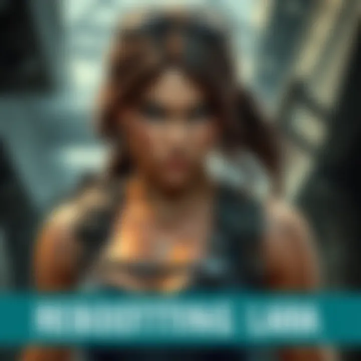 Lara Croft stands confidently in modern survival gear, ready for adventure with a determined expression.