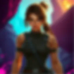 Lara Croft New Design Andy Park's fresh cel-shaded design of Lara Croft, showcasing her iconic look with a modern twist, set against a vibrant background.