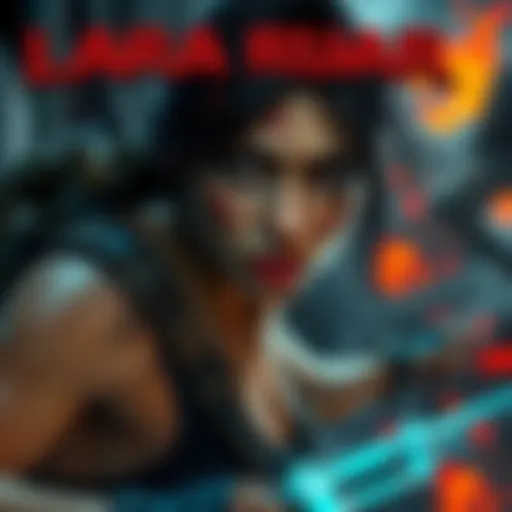 Lara Croft facing multiple dangers, depicting a scene of intense survival with dramatic elements of her character's challenges