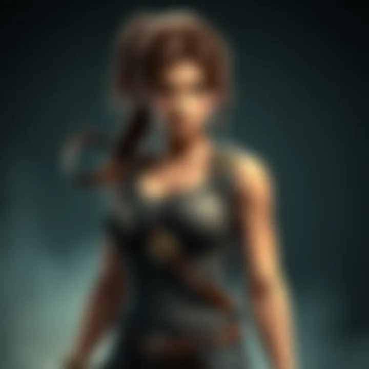 Lara Croft in a new outfit and hairstyle from the Survivor games, standing in an action pose with a determined expression.