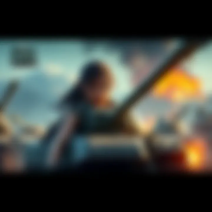 Lara in World of Tanks Lara prepares for action in World of Tanks with tanks and combat scenes in the background
