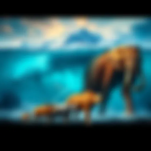 A side-by-side comparison of various large animals in their natural habitats, showcasing their size differences against common environments like forests and oceans.