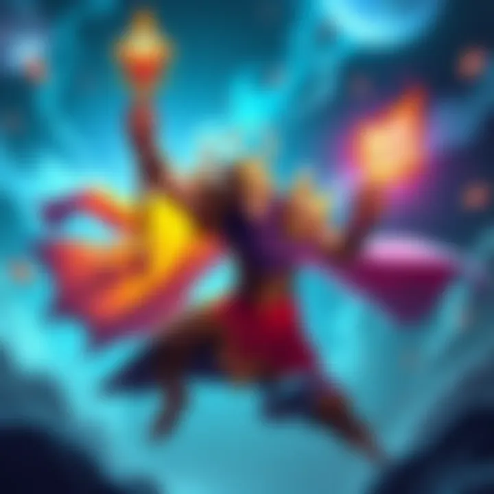 Largo Strumming with Scepter Largo character performing a new strumming mechanic with a glowing scepter in hand, surrounded by vibrant effects symbolizing increased damage.