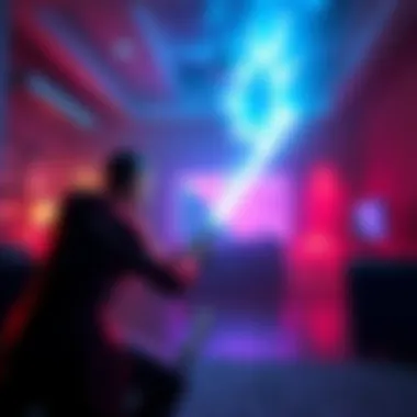 A player in Larpsaber using Arc Resistance and Double Primary in a room setting, aiming to avoid early defeat.