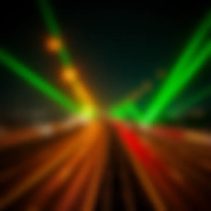 Anti-fatigue laser lights illuminating a highway at night to keep drivers alert