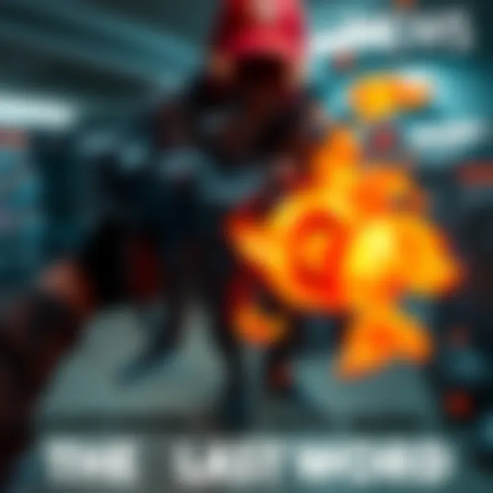 A character holding the Last Word gun with visible flames in a gaming environment, showing intense gameplay.