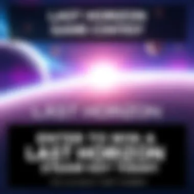 A promotional graphic for a contest to win a Last Horizon Steam key. Shows a vibrant space scene with planets and stars, inviting people to enter by picking a number.