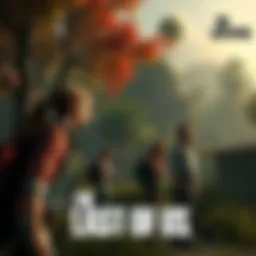 A scene from The Last of Us showing characters in a post-apocalyptic setting with lush environments and detailed graphics.