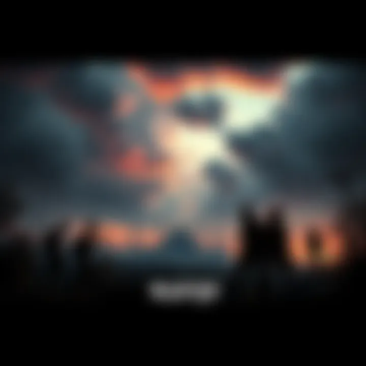 Concept art depicting a dramatic scene from The Last of Us Part 3, featuring a post-apocalyptic environment with character silhouettes