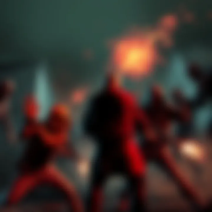 A scene from Last Rites showing a squad of characters battling zombies in a dark, eerie environment.