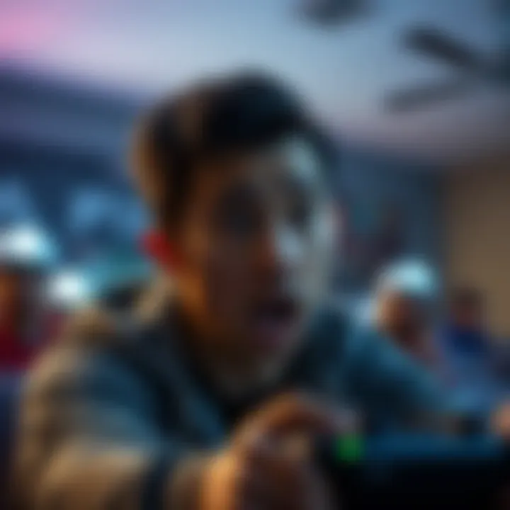 A player looking frustrated while waiting for a match on a console late at night