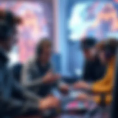 Group of late-end game players brainstorming new activities in a gaming environment