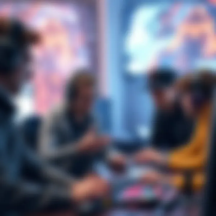 Group of late-end game players brainstorming new activities in a gaming environment