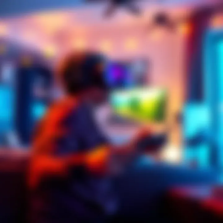 A person playing a virtual reality game on a PS4 with a headset and controllers in a cozy room