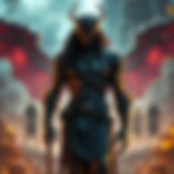 Laufey stands at the forefront, depicting a scene of new villains and mythologies in a vibrant setting.