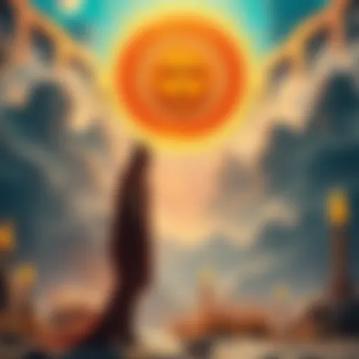 Laufey stands before Helios, the sun god, in a vibrant landscape filled with ancient Greek elements.