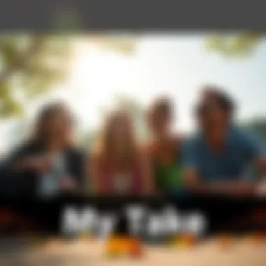 A group of friends sharing a laugh while sitting at a park, surrounded by trees and sunshine