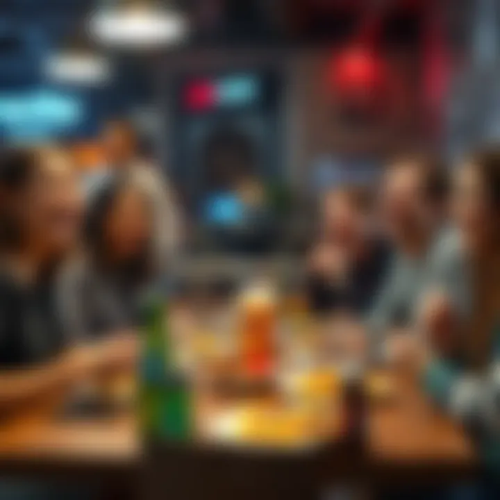 Laughing People at a Food Table A group of friends laughing while eating at a table, showcasing humorous reactions to peer pressure about food choices.