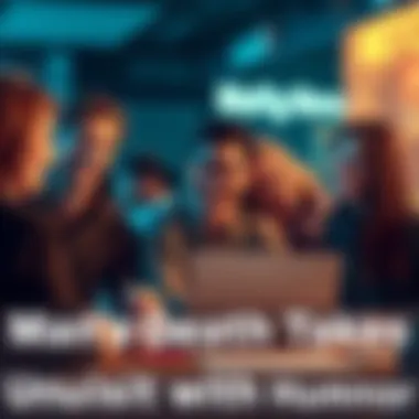 A group of people sharing a laugh while discussing an unusual death on a user board, illustrating a mix of humor and shock.