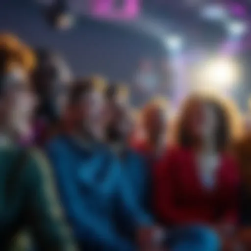 A group of friends sharing a laugh at a comedy show, capturing joyful moments of humor.