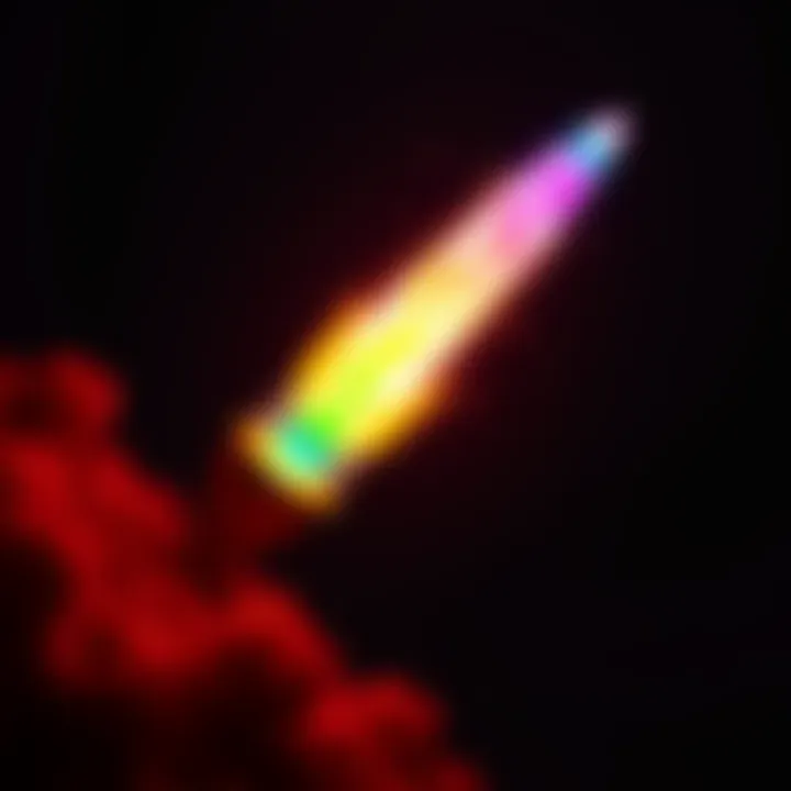 A colorful lava lamp rocket launcher shooting off a vibrant burst of color, blending art and engineering.