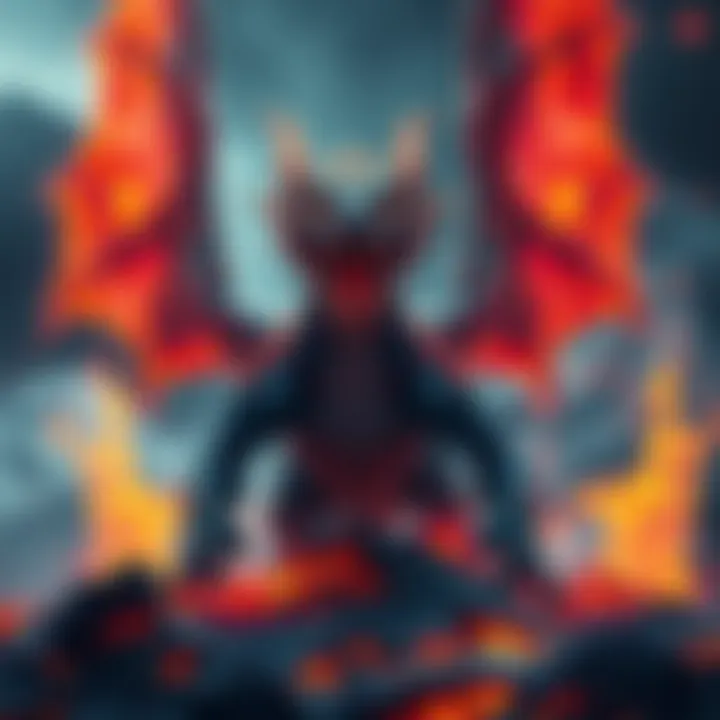 Concept art of Lavasioth, a dragon-like creature emerging from lava, showing its fiery details and aquatic features.